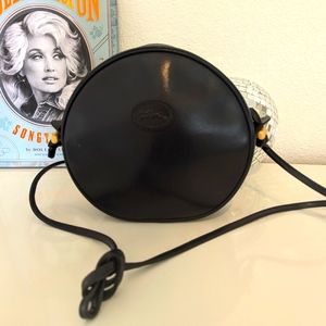 Longchamp Le Pliage Vtg Small Navy Leather Round Crossbody Shoulder Bag